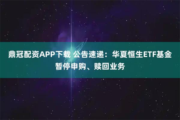 鼎冠配资APP下载 公告速递：华夏恒生ETF基金暂停申购、赎回业务