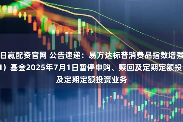 日赢配资官网 公告速递：易方达标普消费品指数增强（QDII）基金2025年7月1日暂停申购、赎回及定期定额投资业务